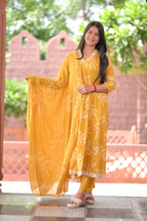 Arihantam Golden Marigold Cotton Anarkali 3-Piece Set